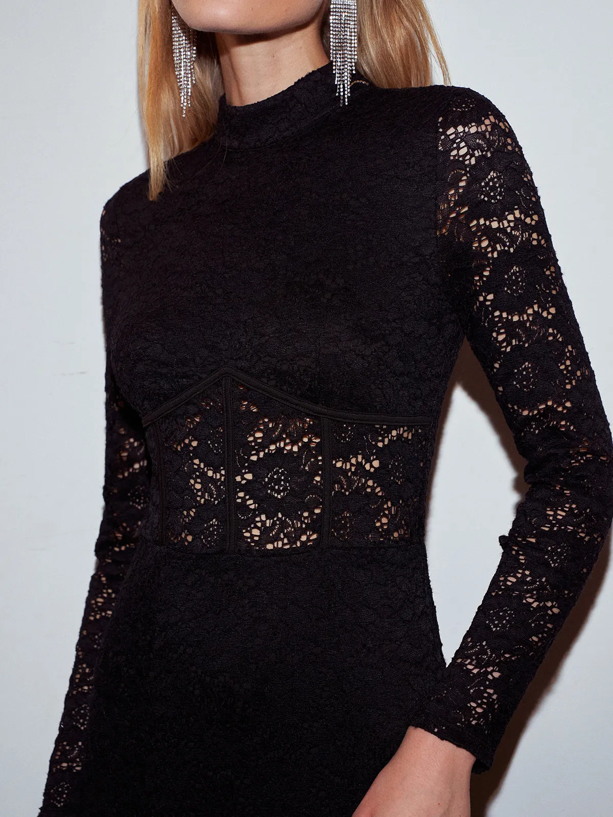 Mock Neck Lace Zipper Dress sold by COMMENSE product image thumbnail 2