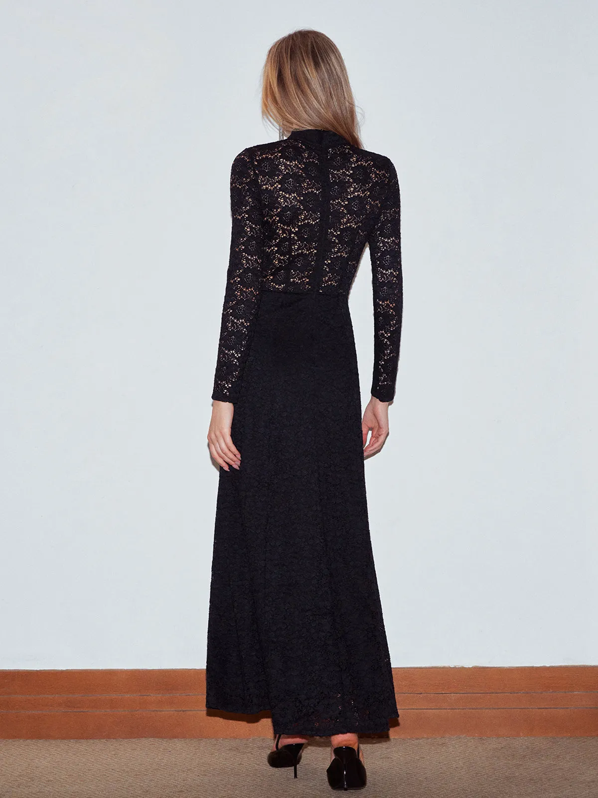 Mock Neck Lace Zipper Dress sold by COMMENSE product image thumbnail 3