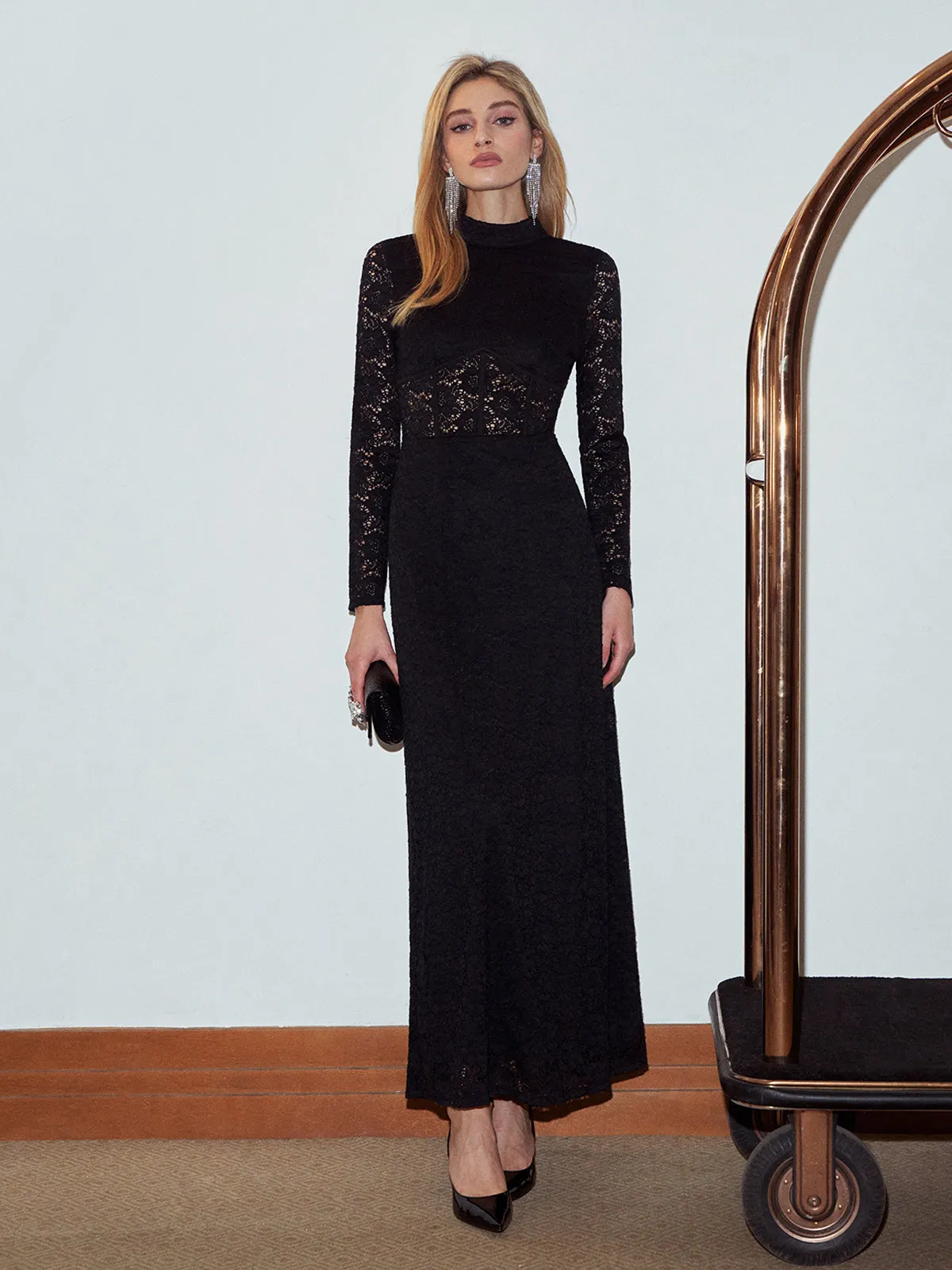 Mock Neck Lace Zipper Dress sold by COMMENSE product image thumbnail 4