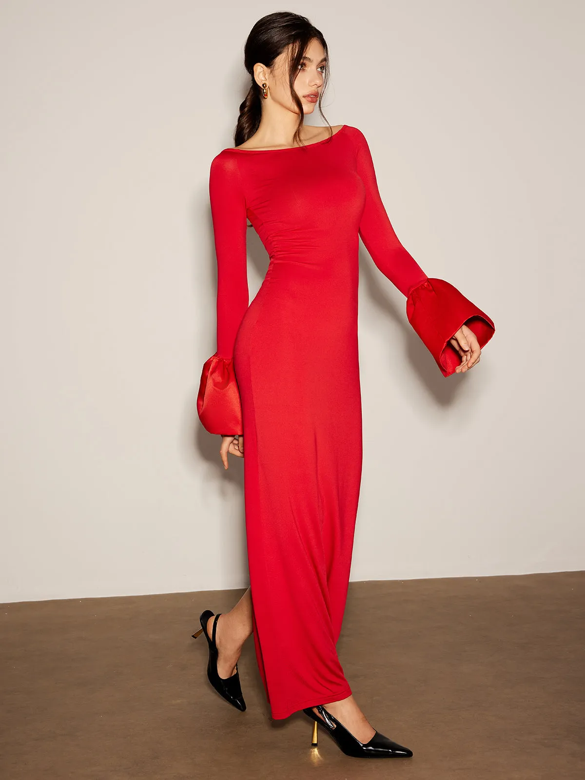 Satin Panel Jersey Split Dress sold by COMMENSE product image thumbnail 3