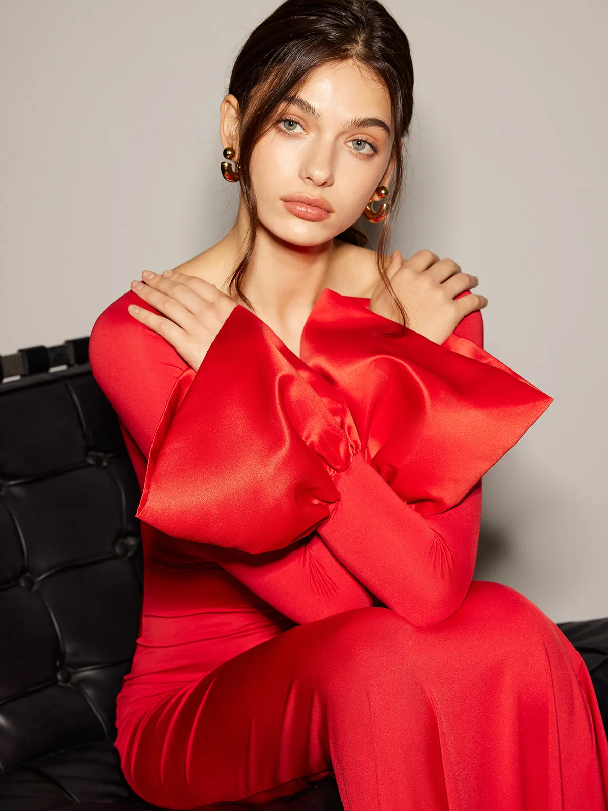 Satin Panel Jersey Split Dress sold by COMMENSE product image thumbnail 4