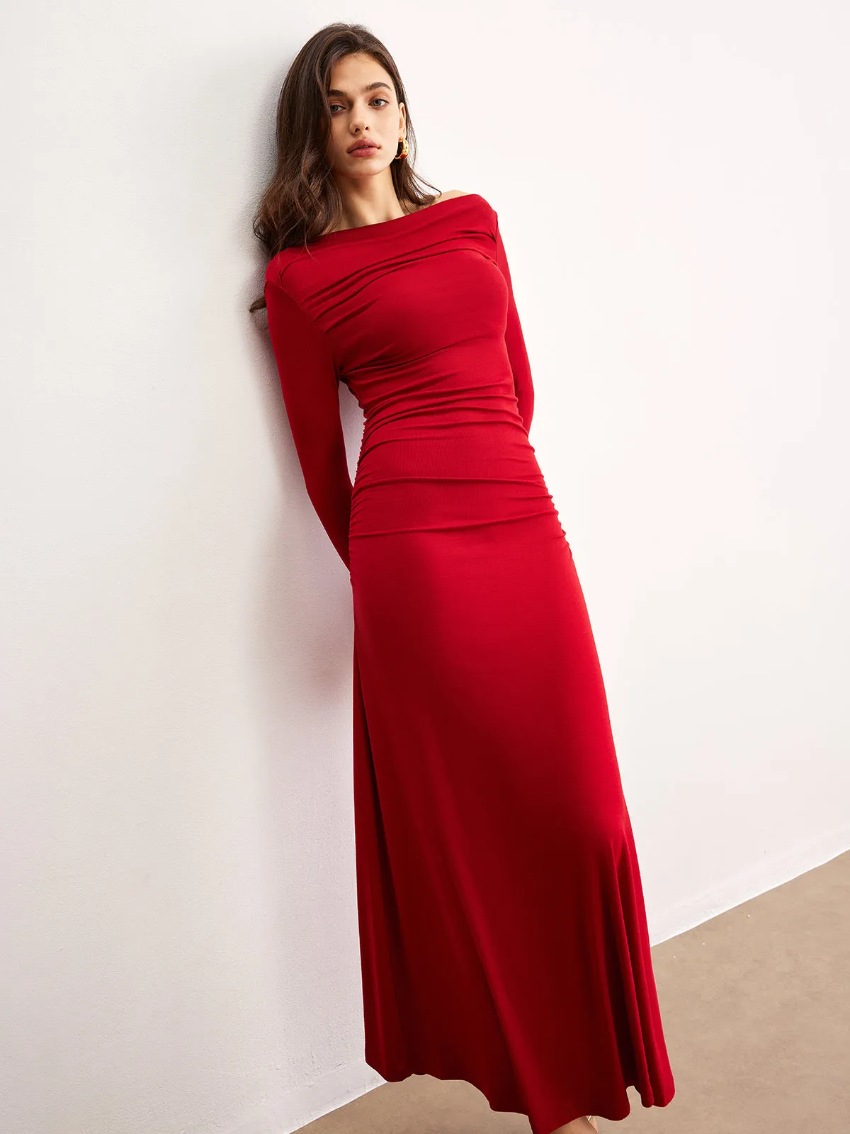 Off-Shoulder Ruffle Knit Dress sold by COMMENSE product image thumbnail 4