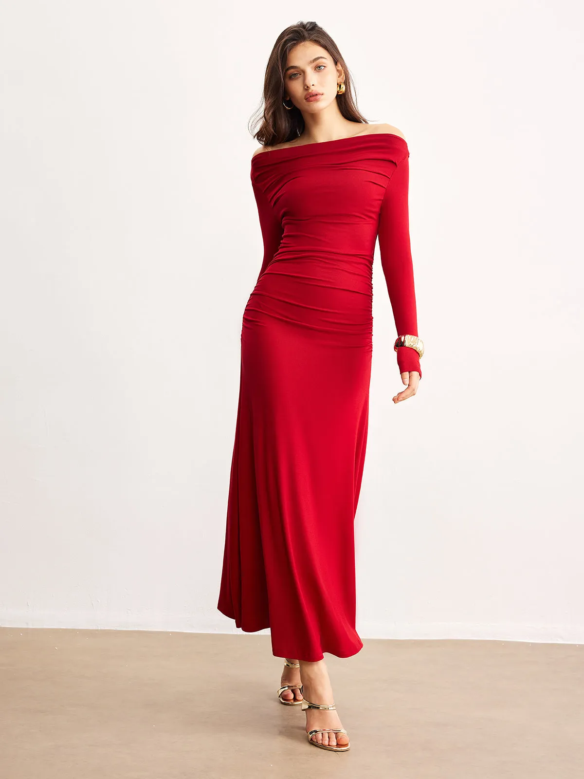 Off-Shoulder Ruffle Knit Dress sold by COMMENSE product image thumbnail 2