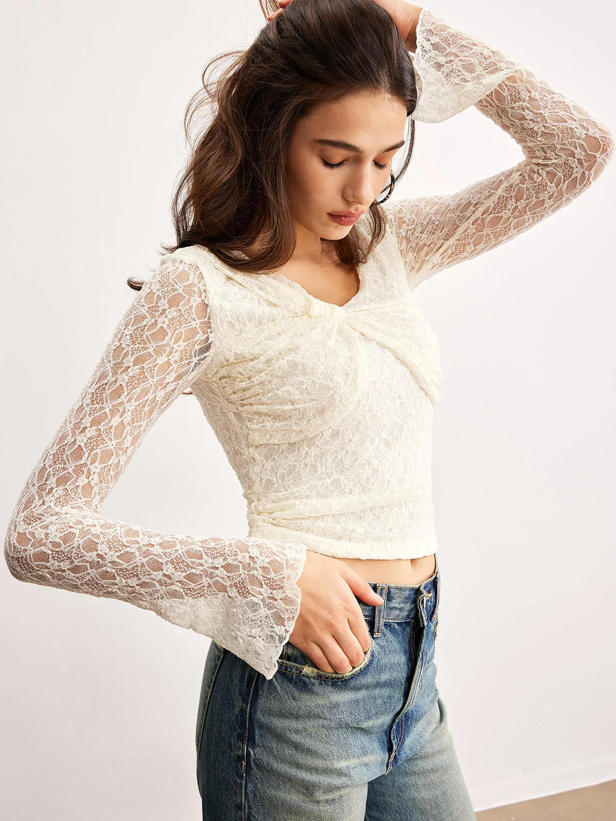 Romance Knotted Lace Top sold by COMMENSE product image thumbnail 3