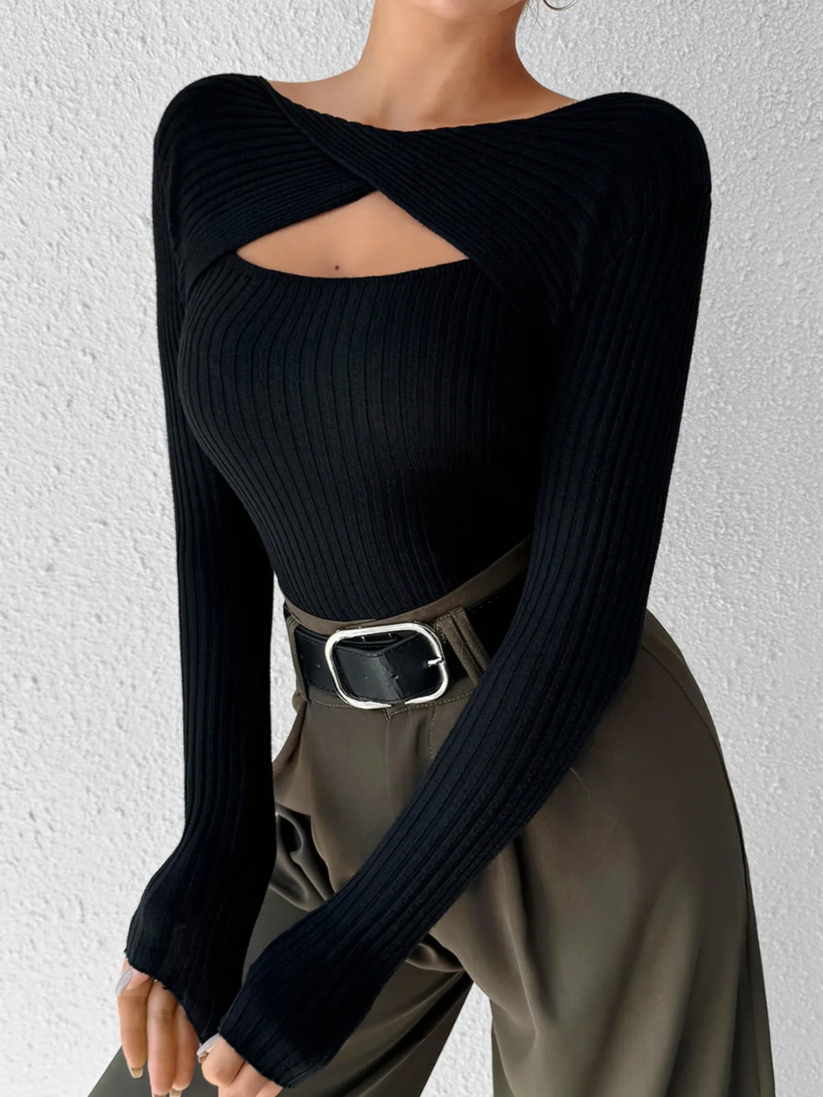 Cutout Skinny Knit Top sold by COMMENSE