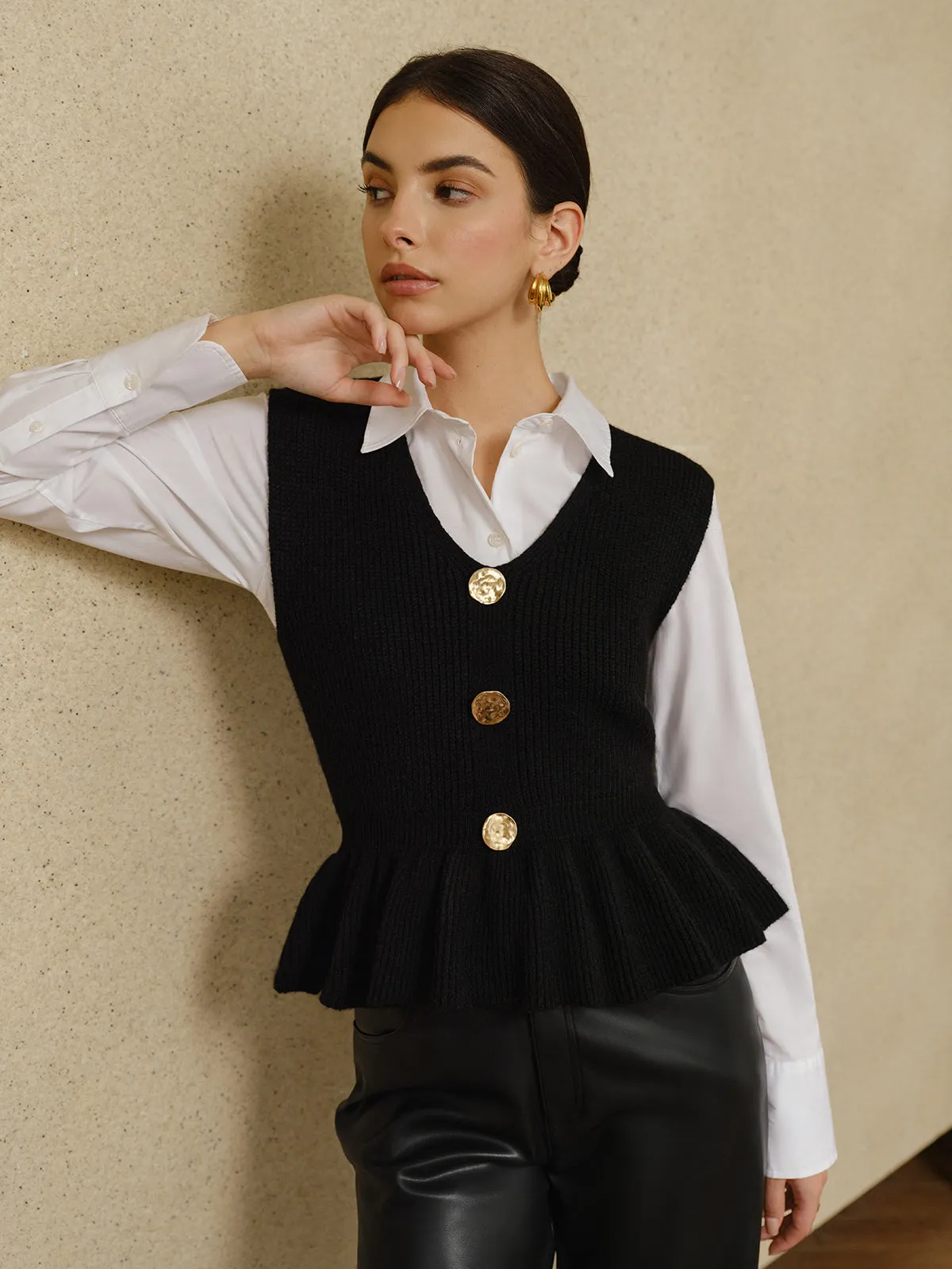 Ribbed Ruffle Sweater Vest sold by COMMENSE product image thumbnail 4