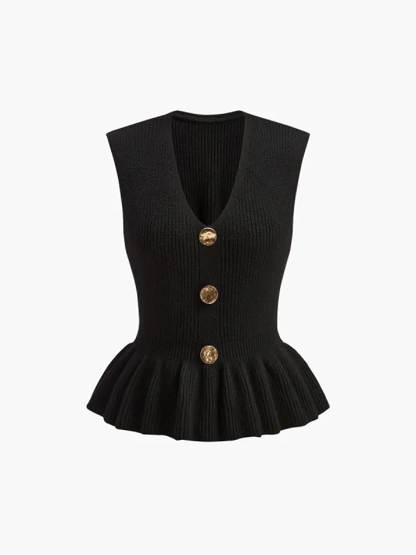 Ribbed Ruffle Sweater Vest sold by COMMENSE