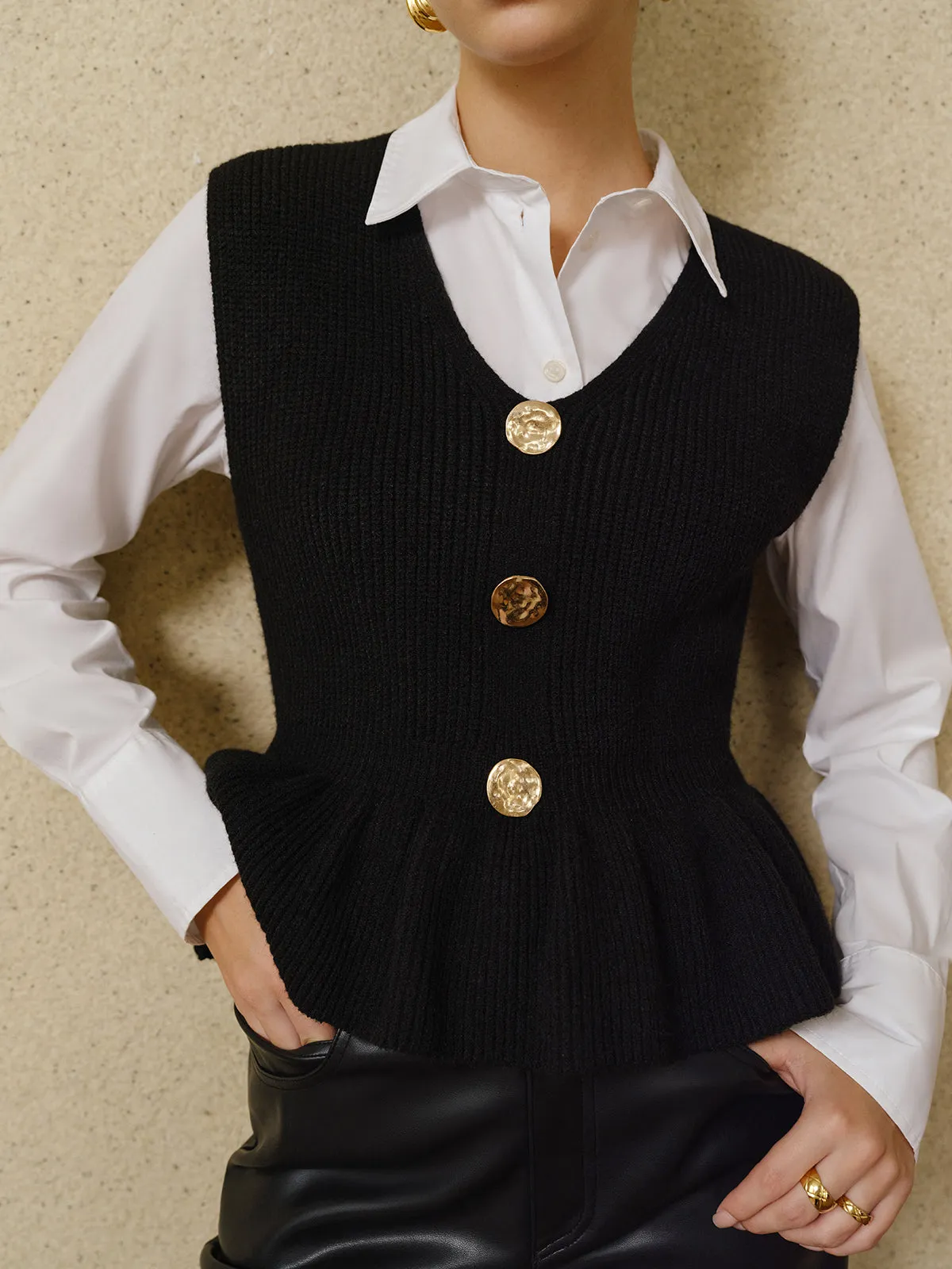 Ribbed Ruffle Sweater Vest sold by COMMENSE product image thumbnail 2