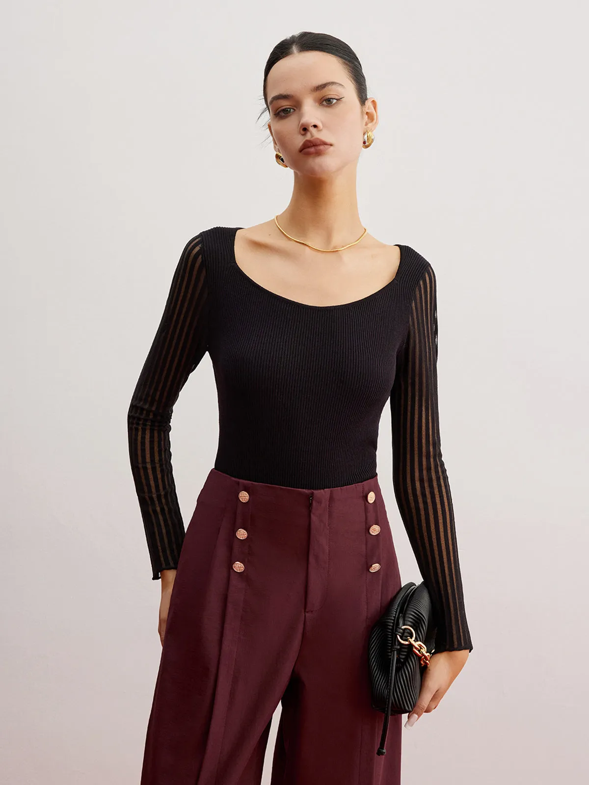 Ribbed Sheer Sleeve Sweater sold by COMMENSE product image thumbnail 4