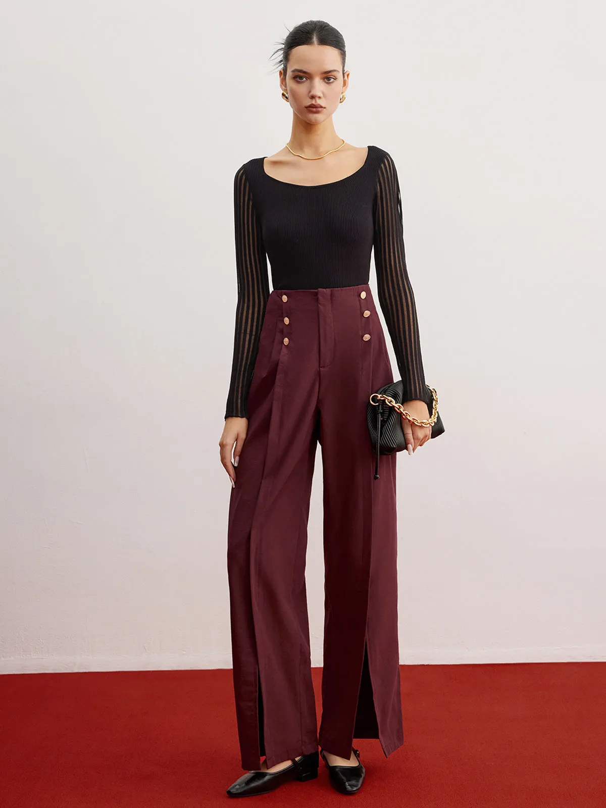 Ribbed Sheer Sleeve Sweater sold by COMMENSE product image thumbnail 5