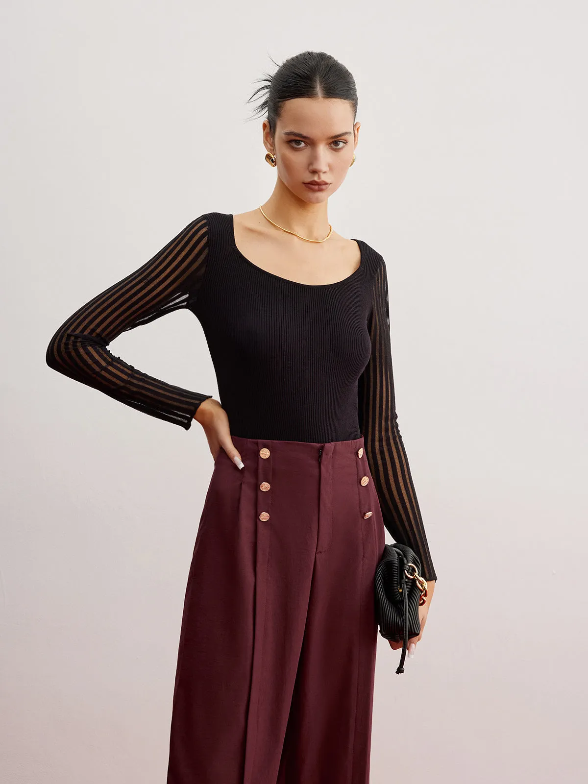 Ribbed Sheer Sleeve Sweater sold by COMMENSE product image thumbnail 3