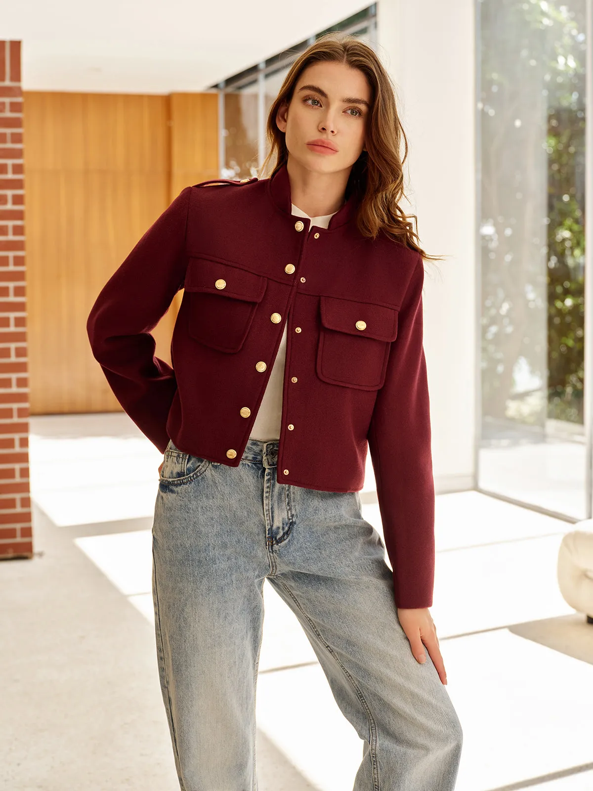 Stand Collar Button Jacket sold by COMMENSE