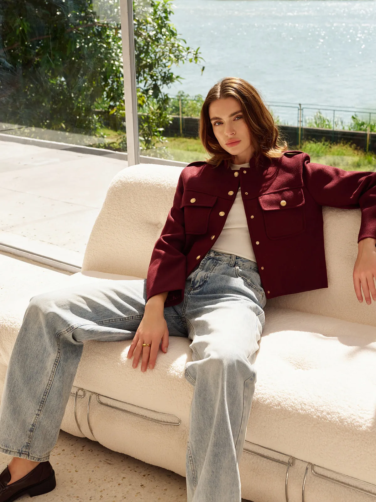 Stand Collar Button Jacket sold by COMMENSE product image thumbnail 5