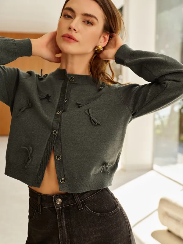 Bow Decor Breasted Cardigan sold by COMMENSE