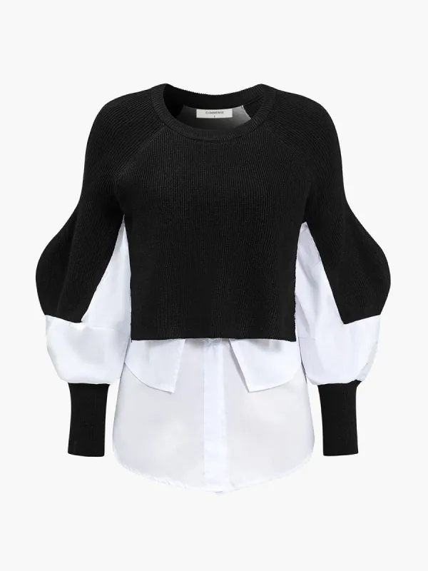 Two-Tone Panel Knit Top sold by COMMENSE