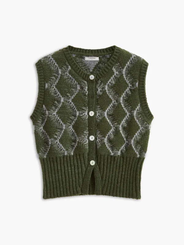 Retro Split Button Sweater Vest sold by COMMENSE