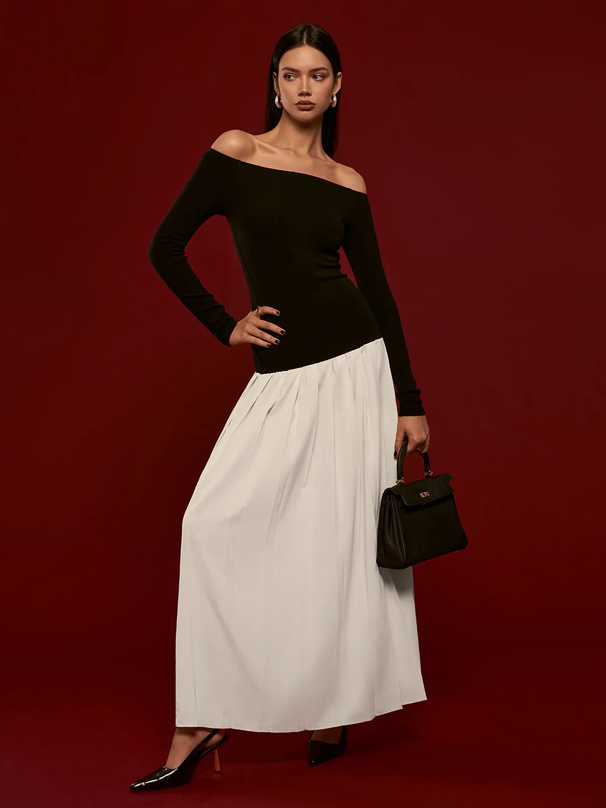 Two-Tone Straight Neck Pleated Dress sold by COMMENSE product image thumbnail 5