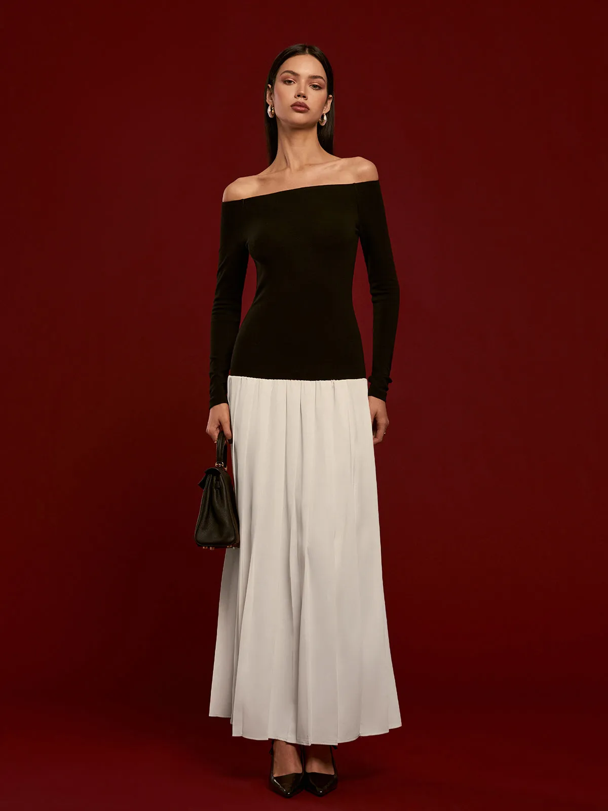 Two-Tone Straight Neck Pleated Dress sold by COMMENSE product image thumbnail 2