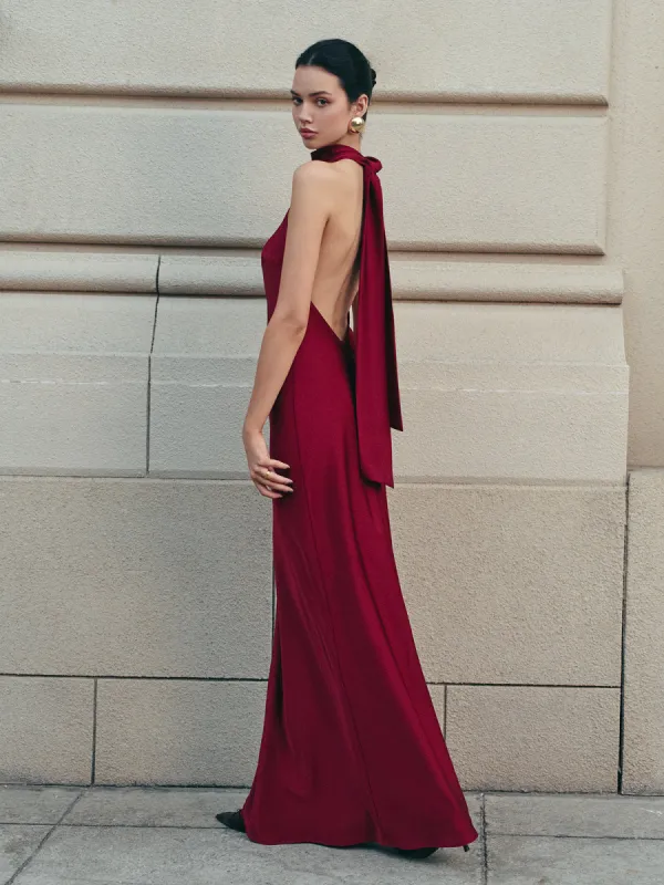 Open Back Satin Halter Dress sold by COMMENSE