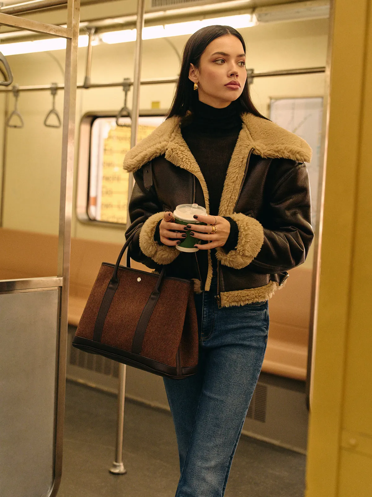 Teddy Faux Leather Zipper Jacket sold by COMMENSE