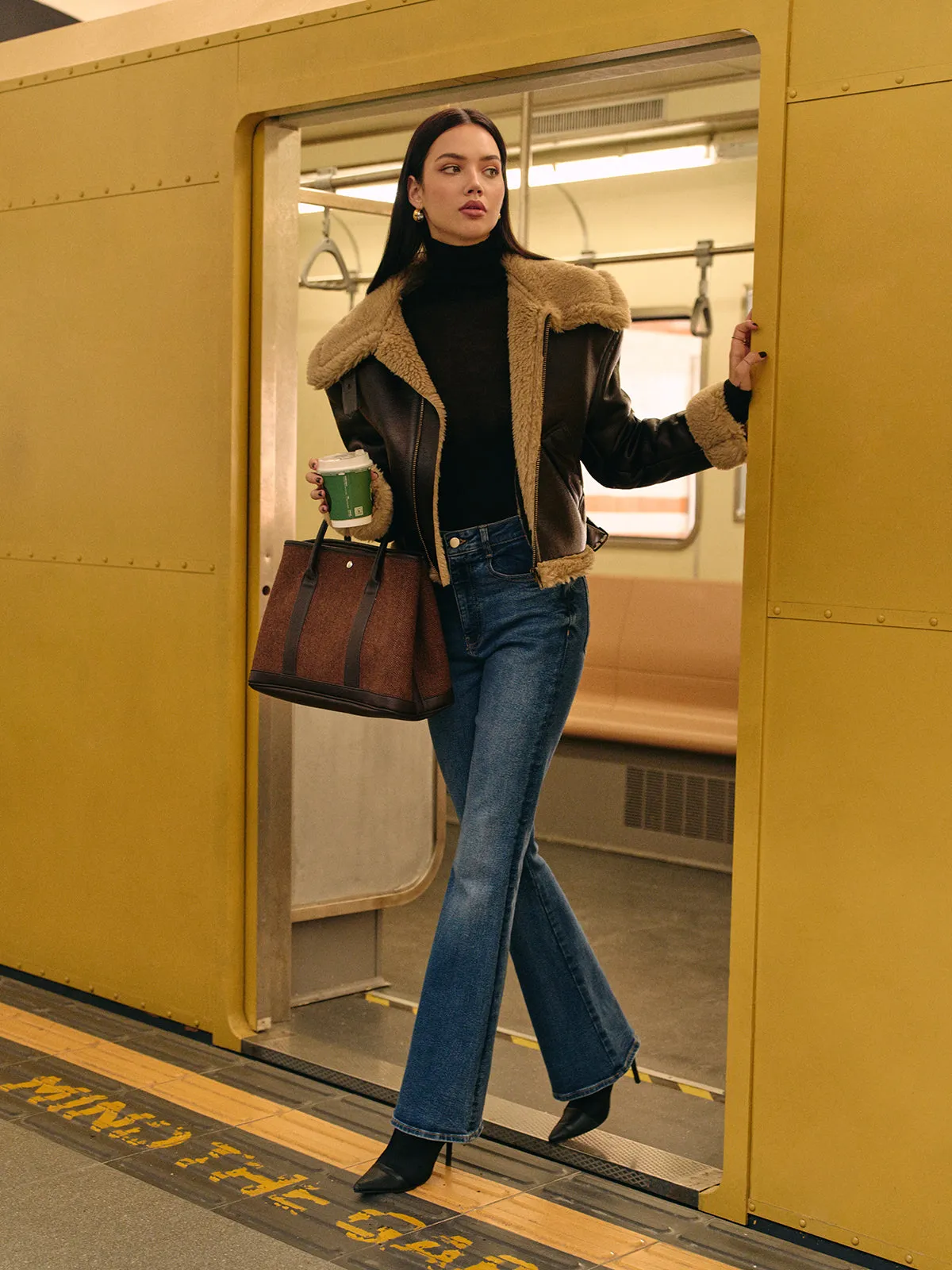 Teddy Faux Leather Zipper Jacket sold by COMMENSE product image thumbnail 2