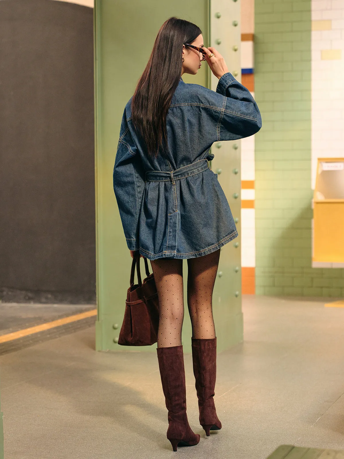 Belted Cargo Denim Polo Jacket sold by COMMENSE product image thumbnail 4