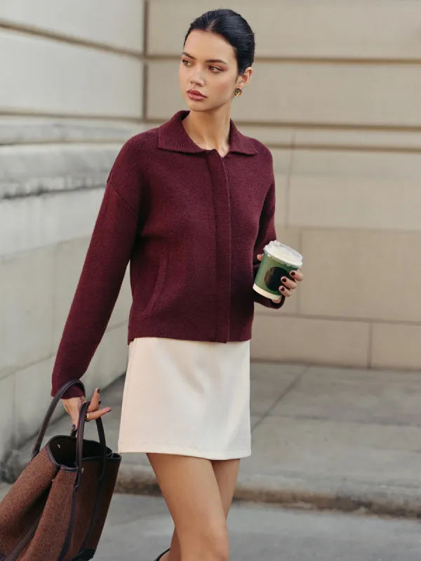 Plain Zipper Polo Cardigan sold by COMMENSE