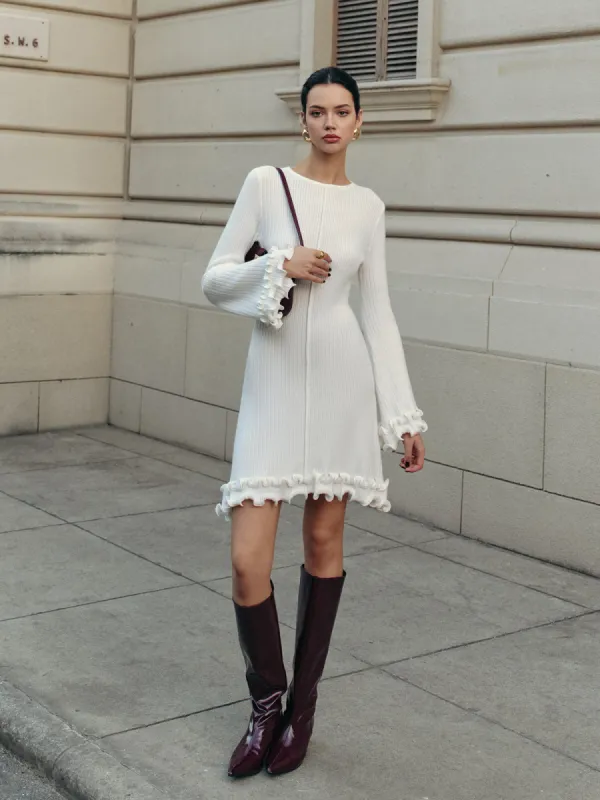 Lettuce Trim Bell Sleeve Sweater Dress sold by COMMENSE