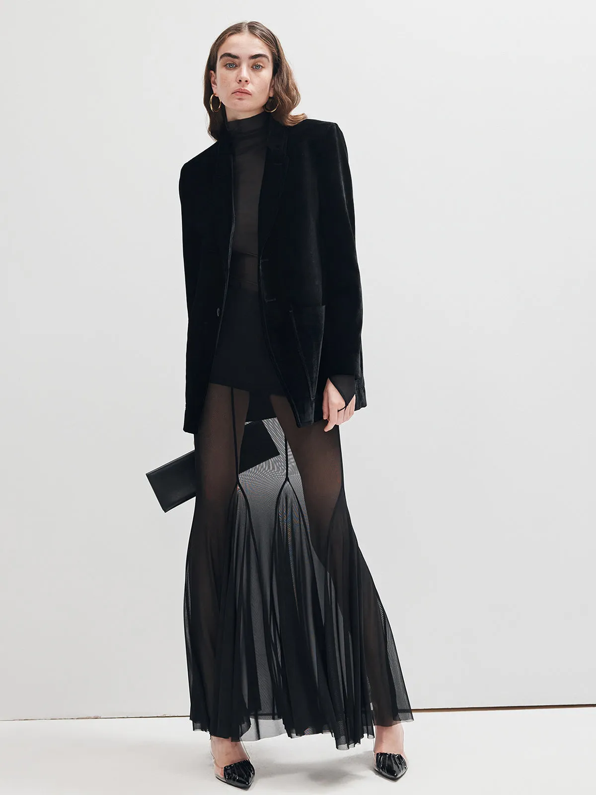 Ruffle Sheer Panel Maxi Skirt sold by COMMENSE product image thumbnail 5