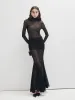 Ruffle Sheer Panel Maxi Skirt sold by COMMENSE