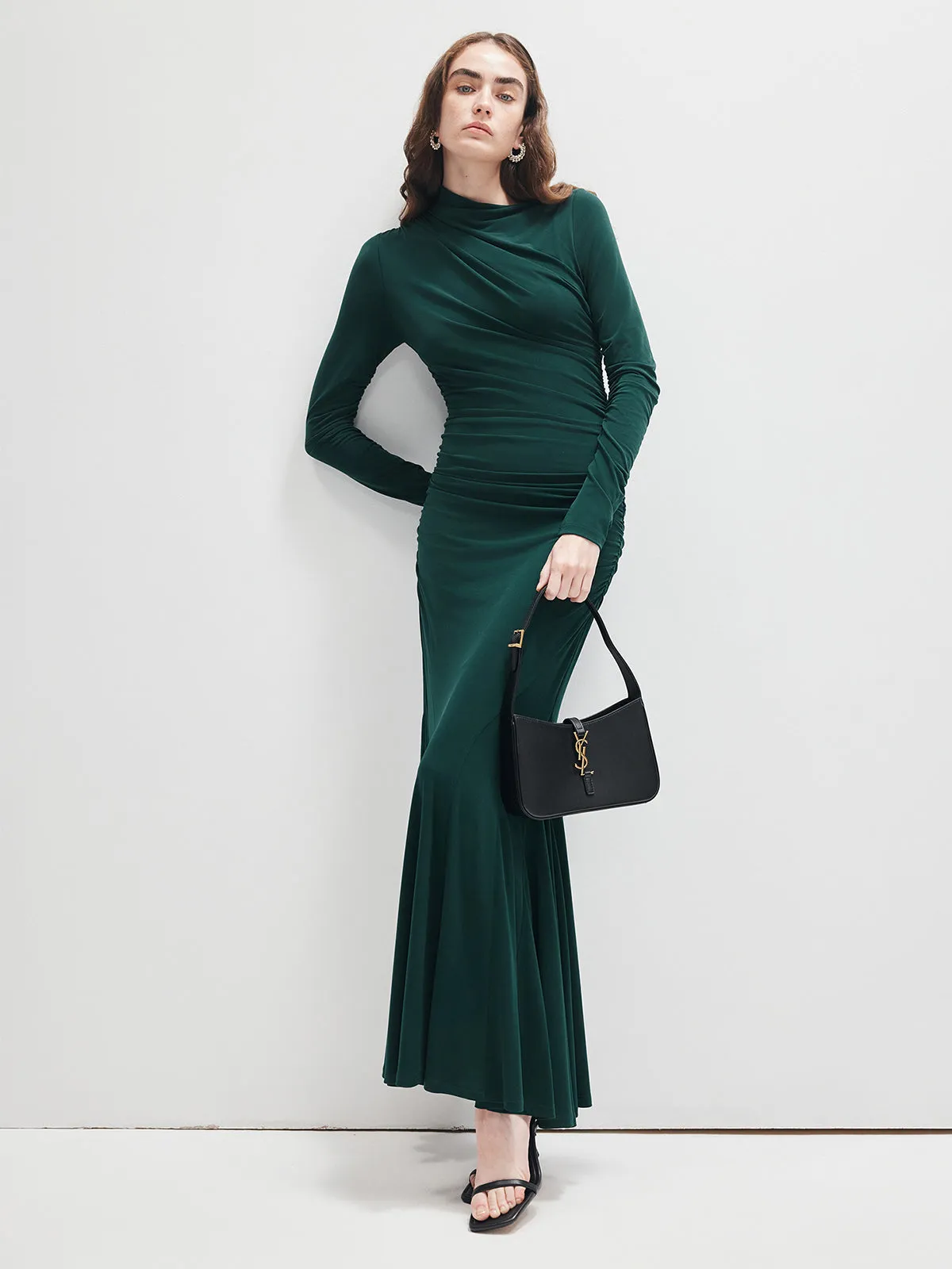 Side Pleated Ruffle Jersey Dress sold by COMMENSE product image thumbnail 5