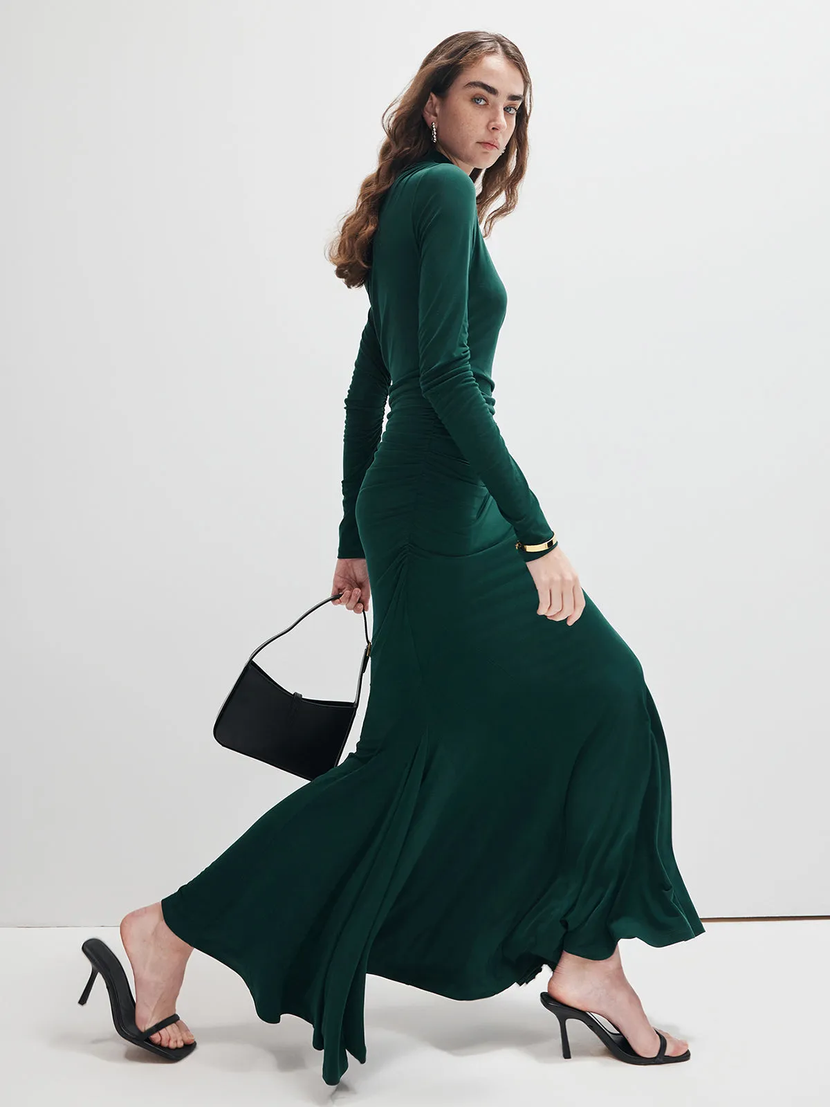 Side Pleated Ruffle Jersey Dress sold by COMMENSE product image thumbnail 2