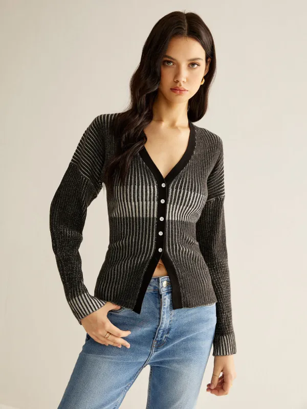 Ombre Button Slim Cardigan sold by COMMENSE