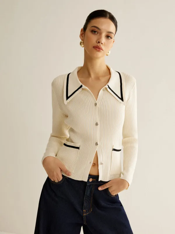 Elegant Contrast Trim Button Cardigan sold by COMMENSE
