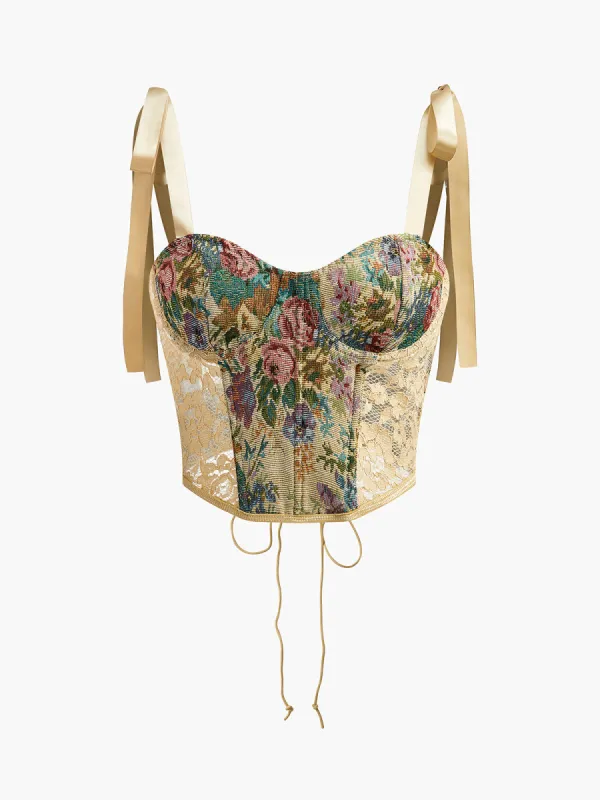 Floral Embroidery Drawstring Corset sold by COMMENSE