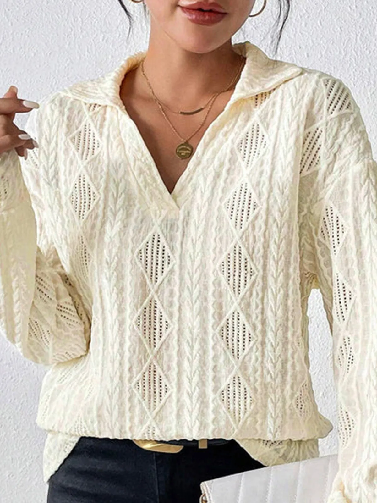 Hollow Crochet Polo Shirt sold by COMMENSE product image thumbnail 4