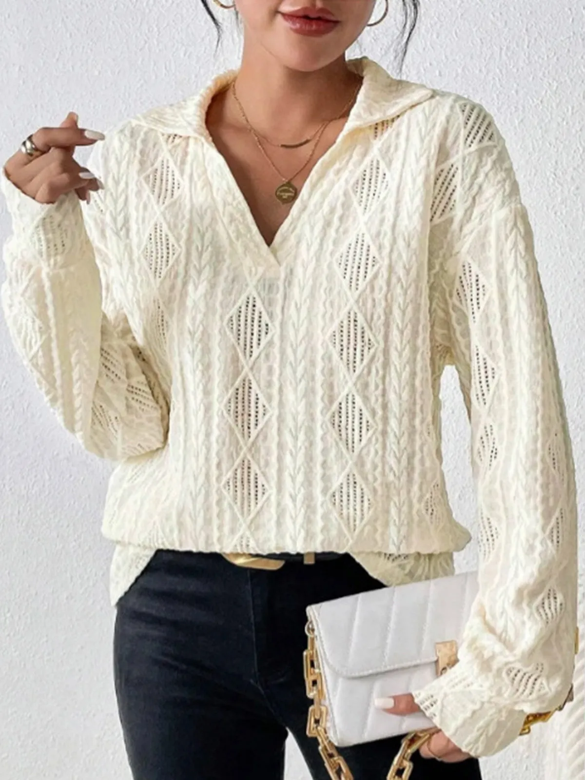 Hollow Crochet Polo Shirt sold by COMMENSE