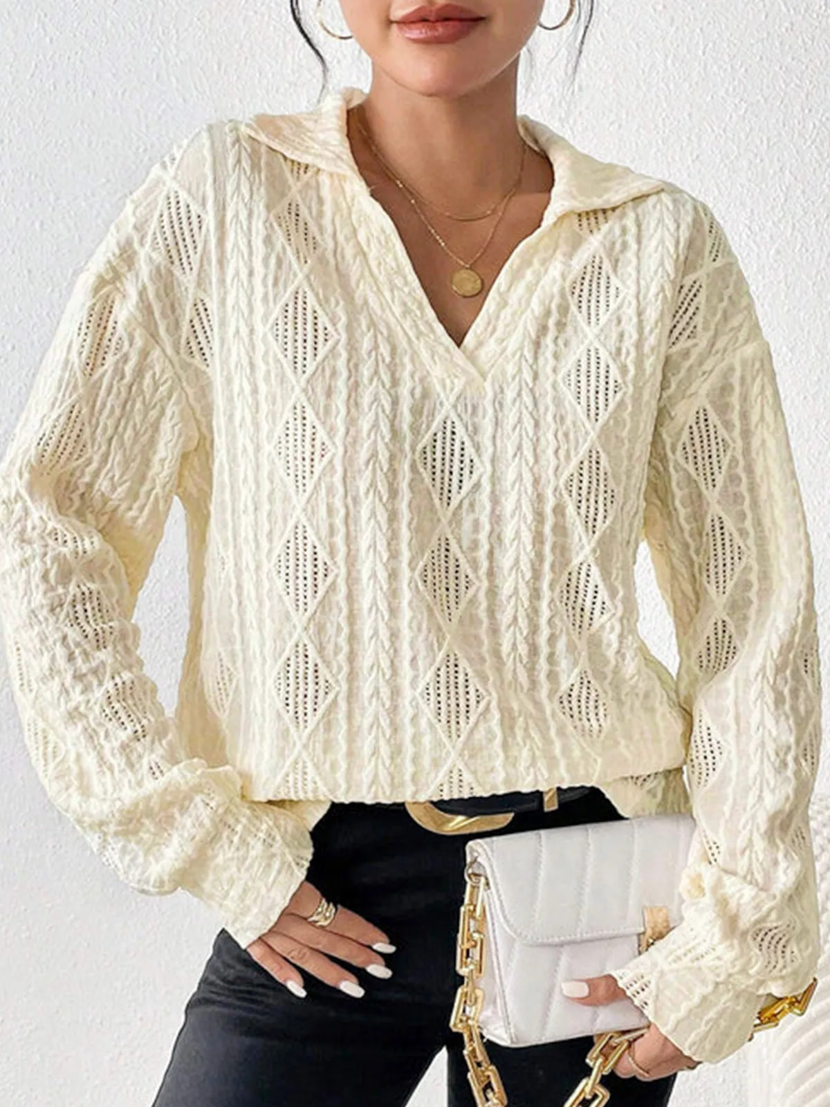 Hollow Crochet Polo Shirt sold by COMMENSE product image thumbnail 5