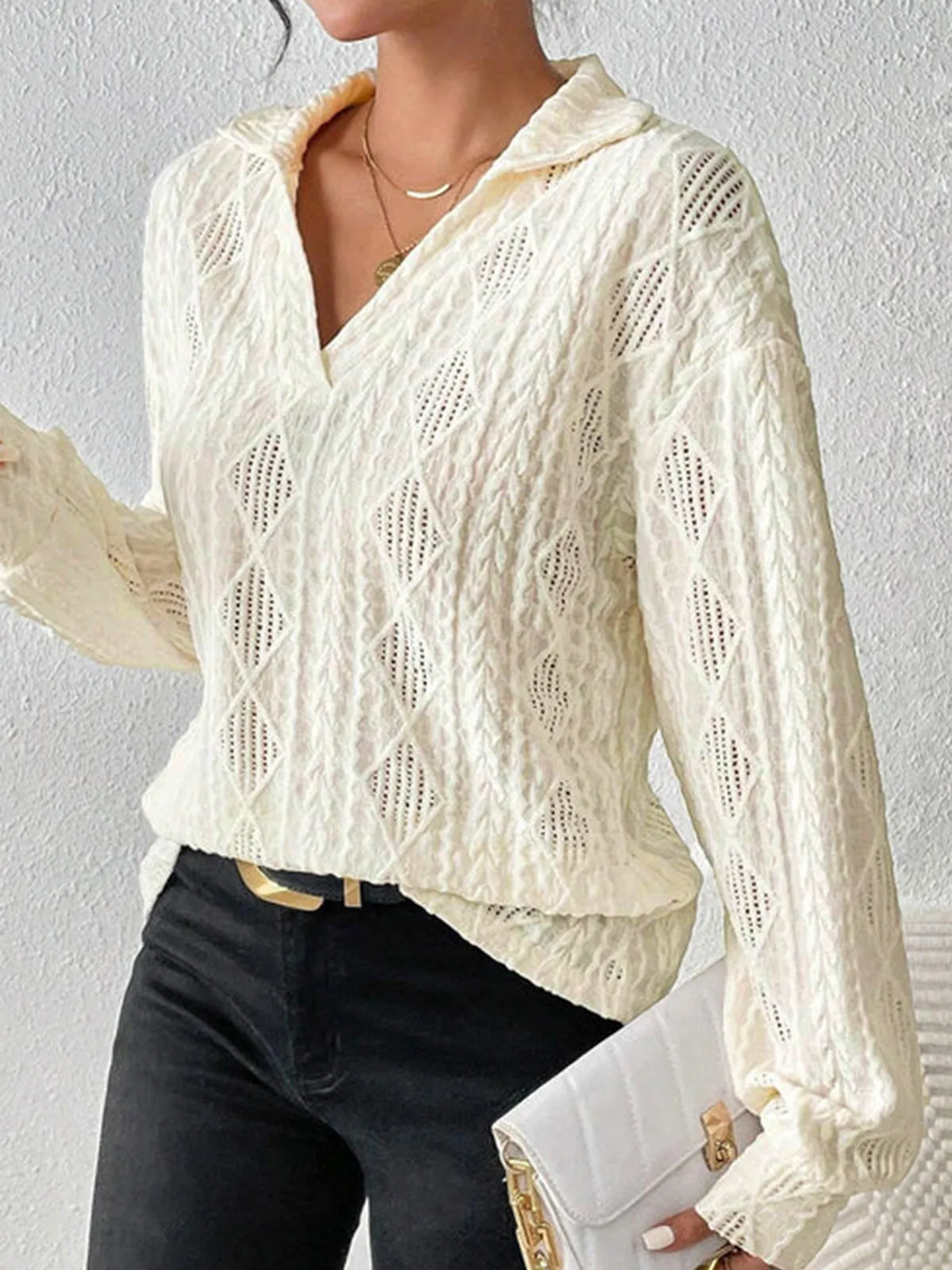 Hollow Crochet Polo Shirt sold by COMMENSE product image thumbnail 2