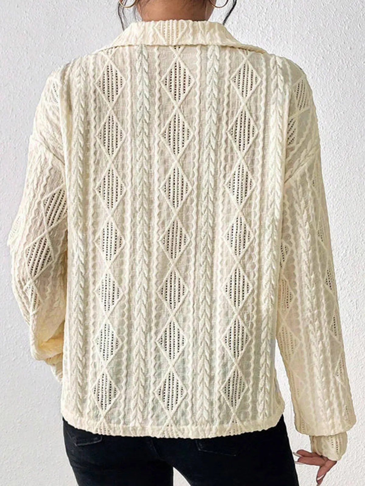 Hollow Crochet Polo Shirt sold by COMMENSE product image thumbnail 3