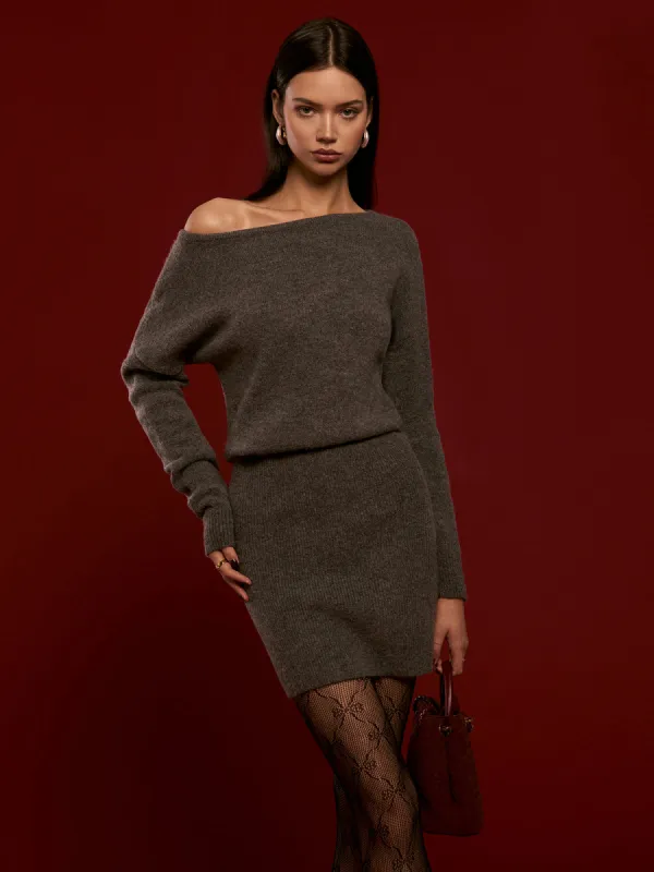 Wool-Blend Asymmetrical Sweater Dress sold by COMMENSE