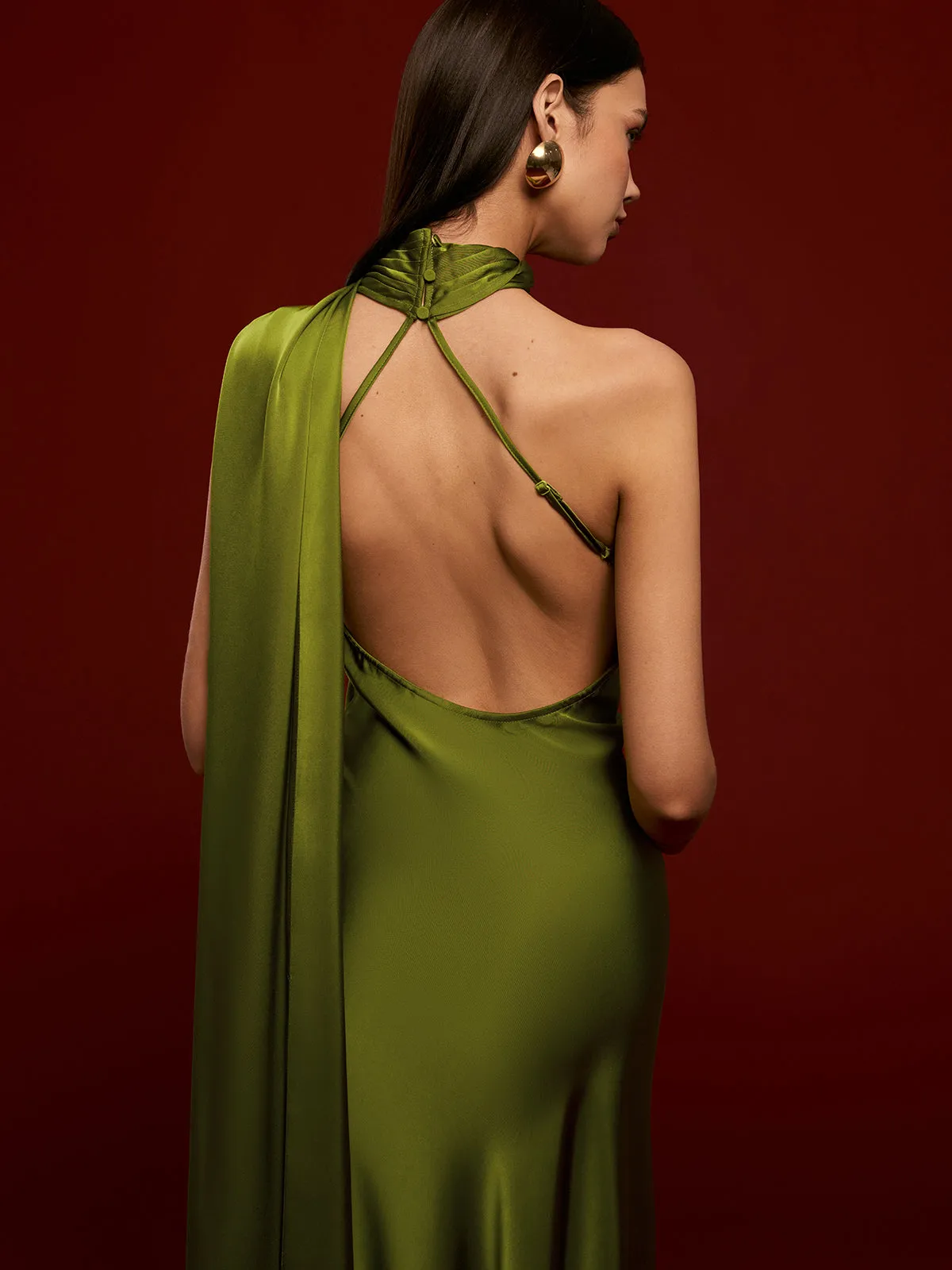 Asymmetrical Backless Satin Dress sold by COMMENSE product image thumbnail 3