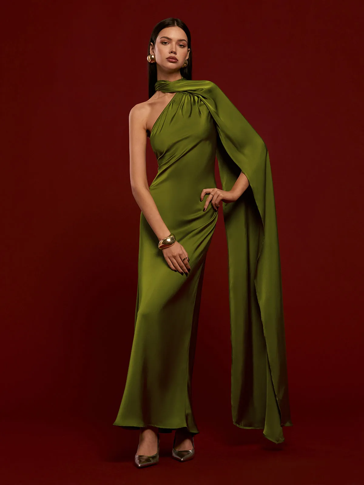 Asymmetrical Backless Satin Dress sold by COMMENSE product image thumbnail 4