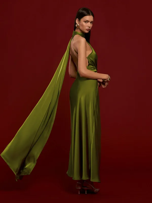 Asymmetrical Backless Satin Dress sold by COMMENSE