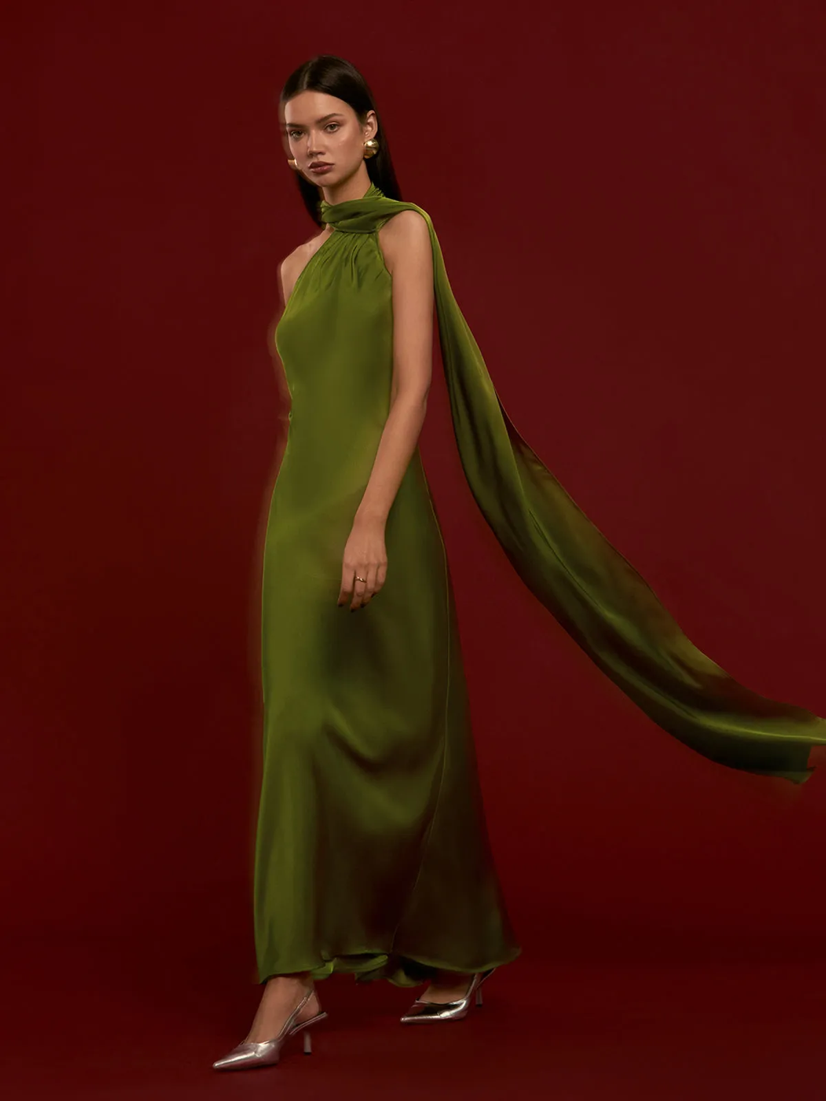 Asymmetrical Backless Satin Dress sold by COMMENSE product image thumbnail 5