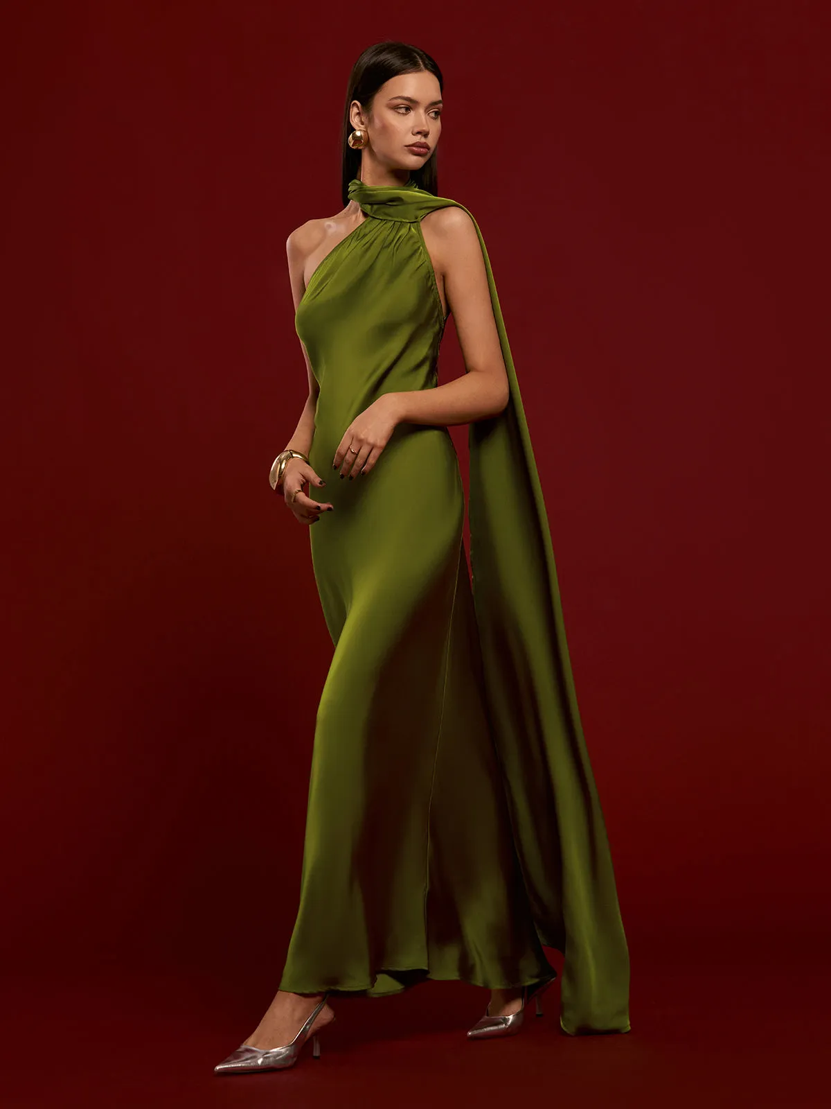 Asymmetrical Backless Satin Dress sold by COMMENSE product image thumbnail 2