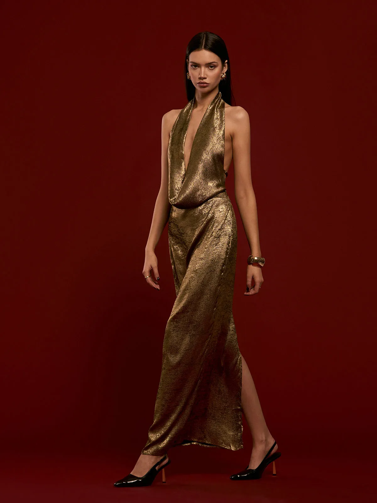 Backless Pleated Halter Dress sold by COMMENSE product image thumbnail 3