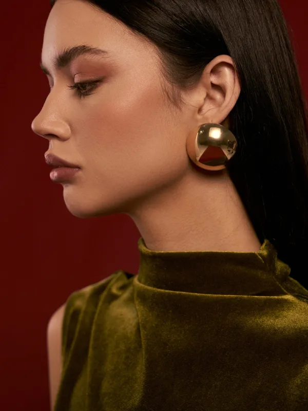 Glossy Half-Ball Stud Earrings sold by COMMENSE