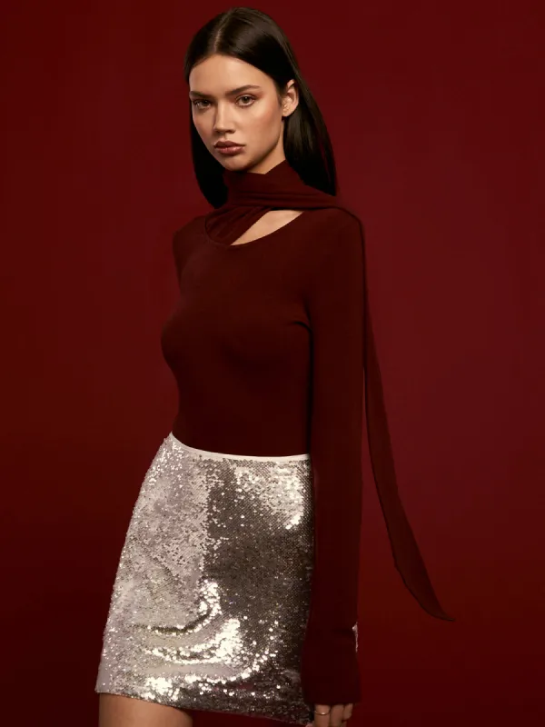 Minimalist Jersey Top With Scarf sold by COMMENSE