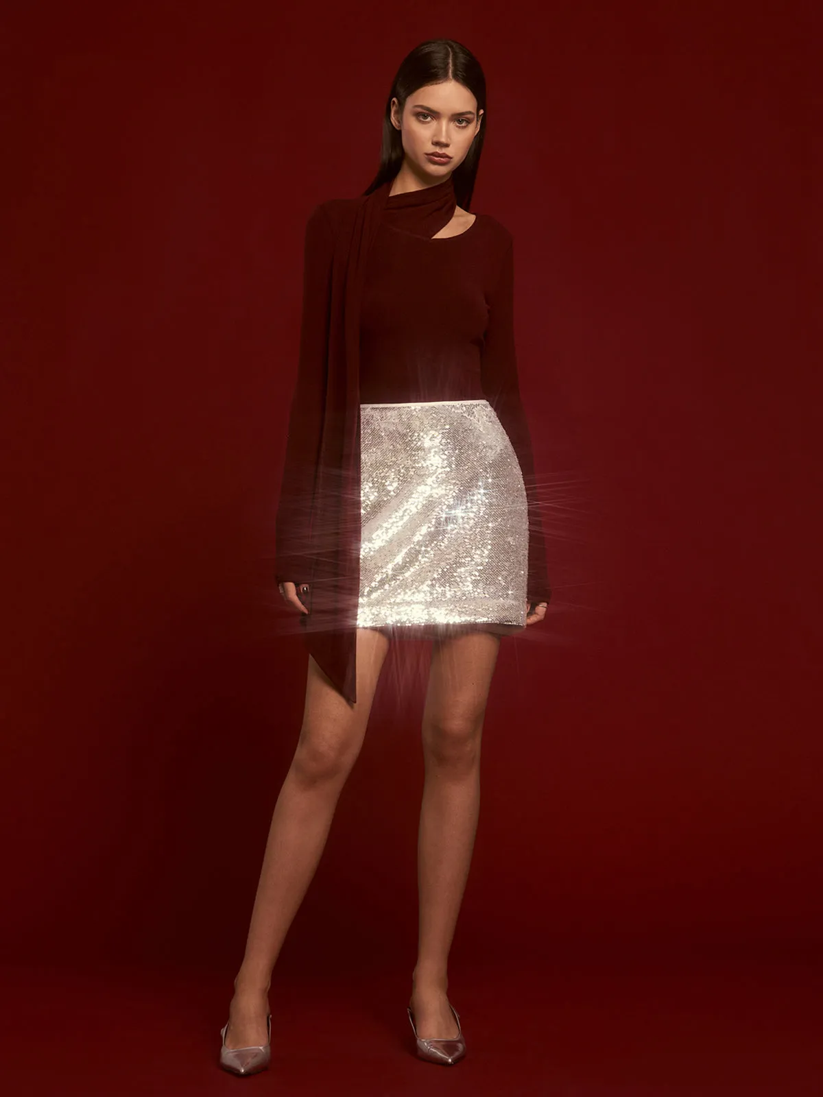 Sequins A-Line Zipper Skirt sold by COMMENSE product image thumbnail 5